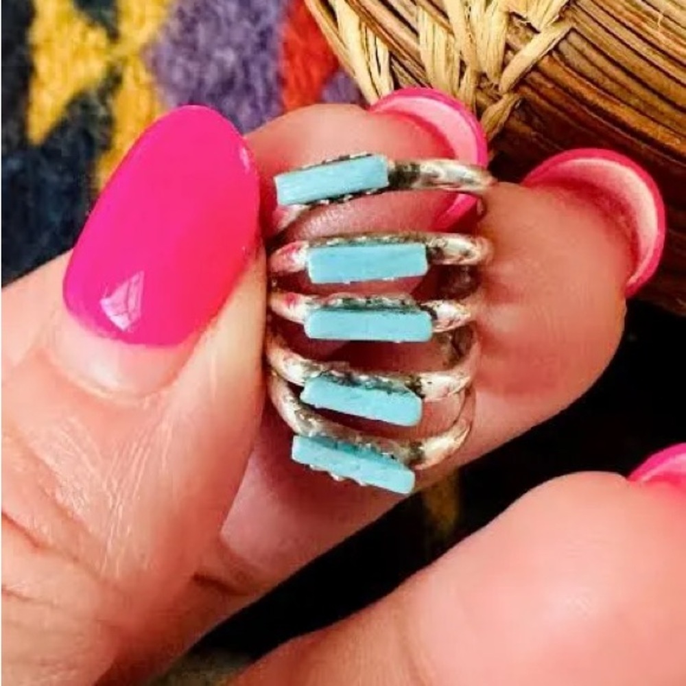 Turquoise Bar Cluster Sterling Earring Ear Cuff - Women Jewelry